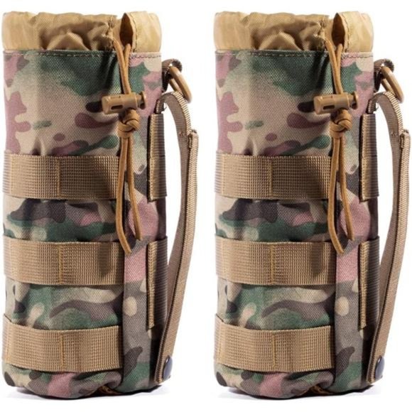 Set of 2 Water Bottles Pouch Bag, Tactical Drawstring Molle Water Bottle Holder - Picture 1 of 7